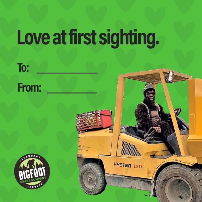 Bigfoot Crane Valentine's Day Cards